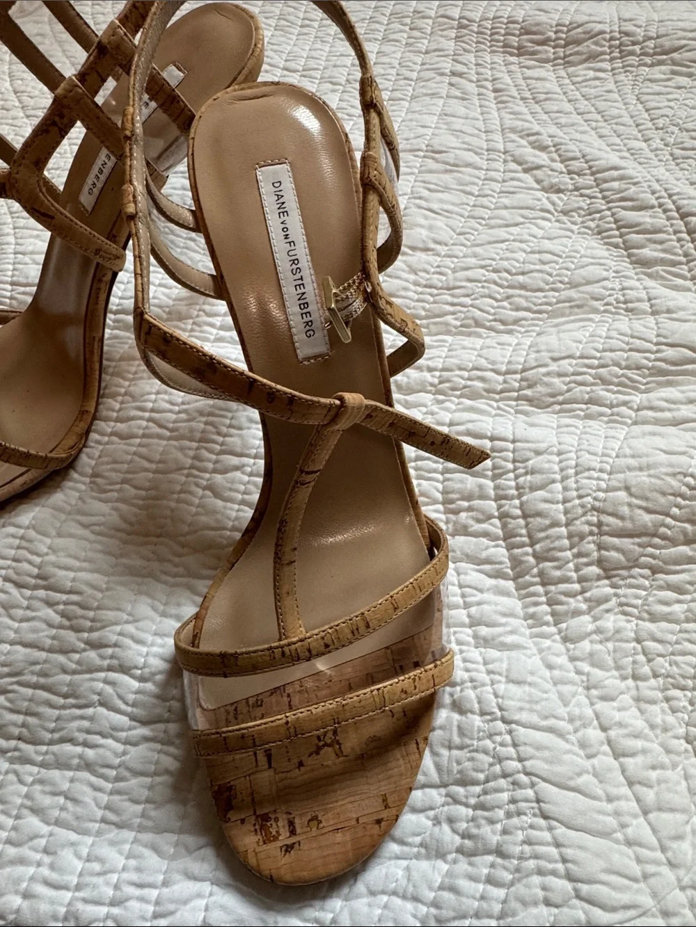 DVF Strappy High Heel Sandal in Natural Cork